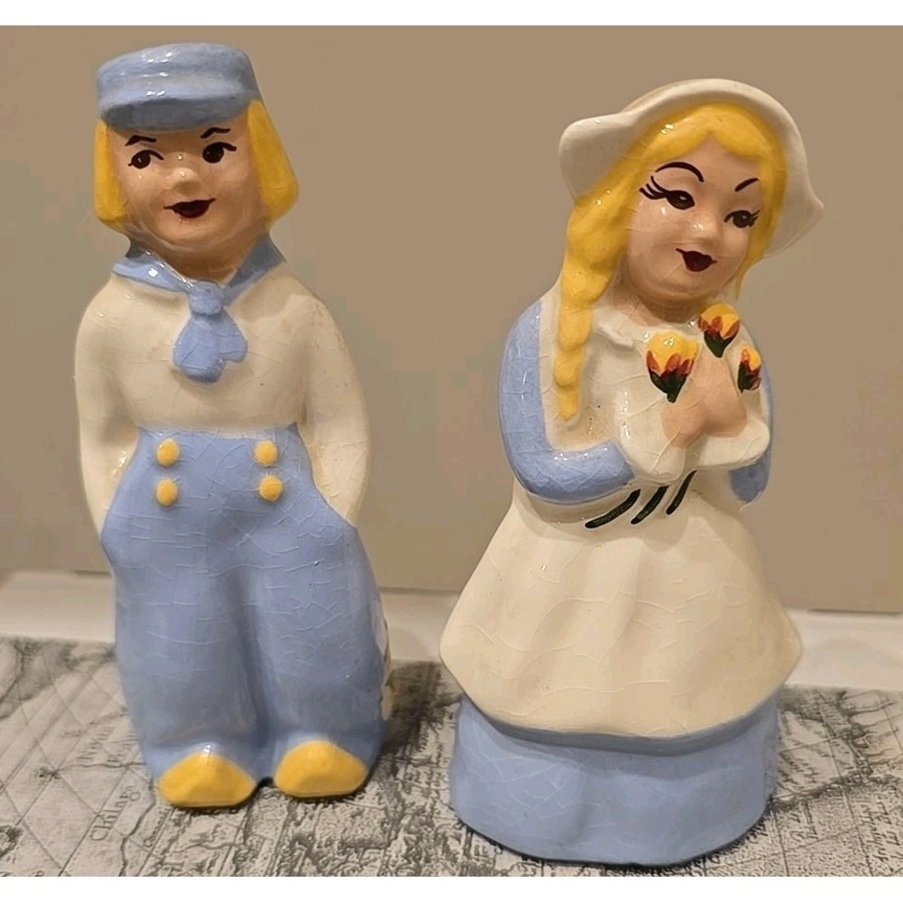 VTG 1940's MCM Ceramic Arts Studio Dutch Boy Girl Salt Pepper Shaker Cottagecore